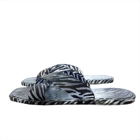 MATISSE x ANTHROPOLOGIE Zebra Stripe Jelly Cross Flat Slide Sandals Size 8 - Picture 5 of 9